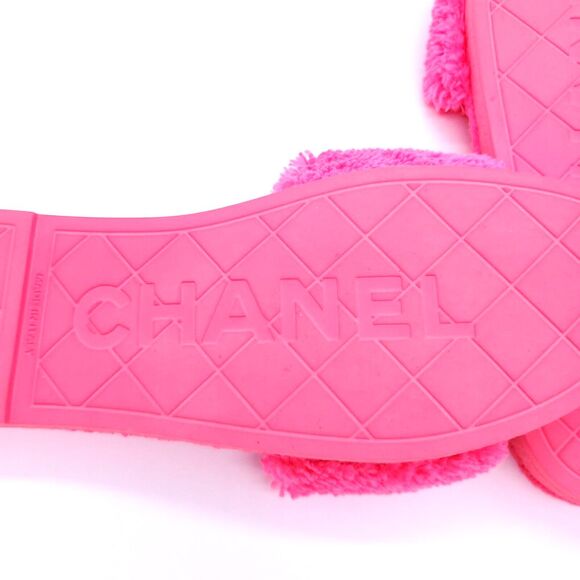 CHANEL Terry CC Flat Mules Sandals 39 Pink - Picture 7 of 8